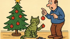 Banc: Pisica și bradul, globuri ca muniție