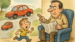 Banc: Puștiul aleargă la tatăl său...