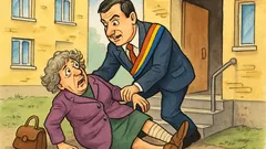 Banc: O doamnă cade pe scări...