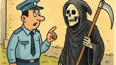 Banc: Un polițist o întreabă pe Moarte