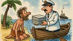 Banc: Naufragiat pe insulă, primește ziare