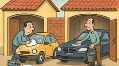 Banc: Doi vecini se laudă în fața gardului