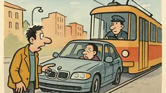 Banc: BMW pe linia de tramvai...