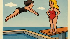 Banc: O blondă și-o brunetă pe trambulină