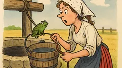 Banc: O fată scoate apă, apare broscoiul