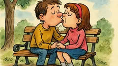 Banc: Alinuța și prietenul ei se sărută