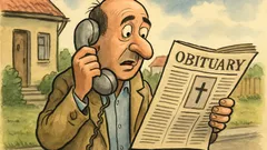 Banc: Un individ își citește necrologul