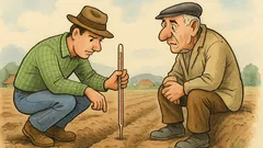 Banc: Un inginer agronom măsoară solul