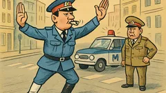 Banc: Un milițian dirijează elegant pe Magheru