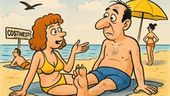 Banc: Pe plajă, la Costinești...