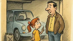 Banc: Fetița cere mașina, dar fără benzină…