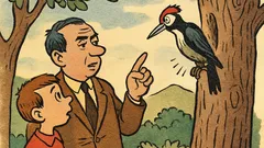 Banc: Copilul îl întreabă pe tată despre ciocănitoare...