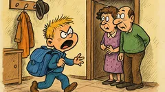 Banc: Copilul vine acasă după școală...