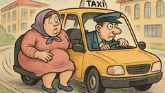 Banc: O doamnă plinuță oprește un taxi