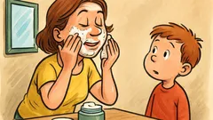 Banc: Un copil întreabă despre crema mamei