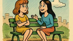 Banc: Două tinere la cafea, despre iubit