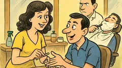 Banc: O manichiuristă frumoasă, într-o frizerie