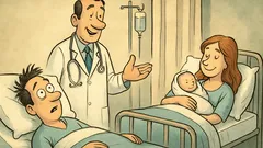 Banc: Un tip asistă soția la naștere