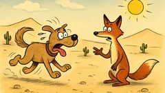 Banc: Un câine fugea disperat prin deșert