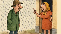 Banc: Ion stă afară, în ploaie...