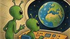 Banc: Doi extratereștri privesc Pământul din navă