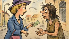 Banc: O doamnă elegantă întâlnește o cerșetoare...