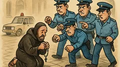 Banc: Un călugăr face mătănii pe stradă...