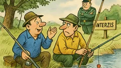 Banc: Doi pescari pe malul lacului...