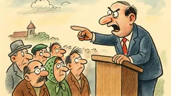 Banc: Un politician ține un discurs electoral...