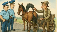 Banc: Doi polițiști opresc un moș cu căruța