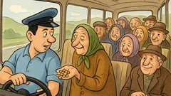 Banc: Un grup de moși în autocar