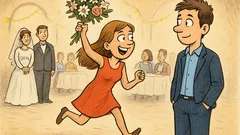 Banc: O tânără prinde buchetul la nuntă