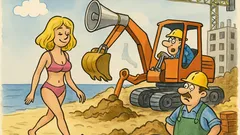 Banc: Rugăm blonda în costum roz — șantier!