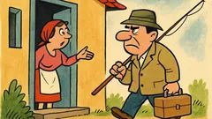 Banc: Un bărbat merge la pescuit