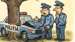 Banc: Doi polițiști intră cu mașina-n copac