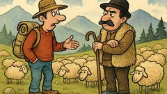 Banc: La munte, un turist întreabă...