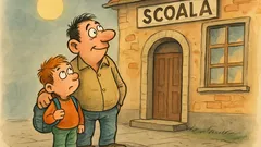 Banc: Bulă își ia băiatul de la școală