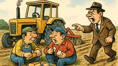 Banc: Doi tractoriști pe câmp, la semănat...