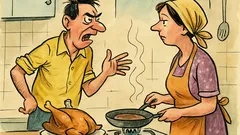 Banc: Soțul iritat: iarăși găină?