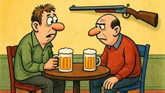 Banc: Doi prieteni discută la o bere…