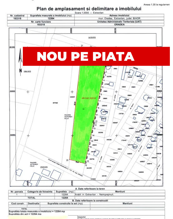 Teren extravilan Oradea 12264 MP langa Calea Santandrei, str Jupiter
